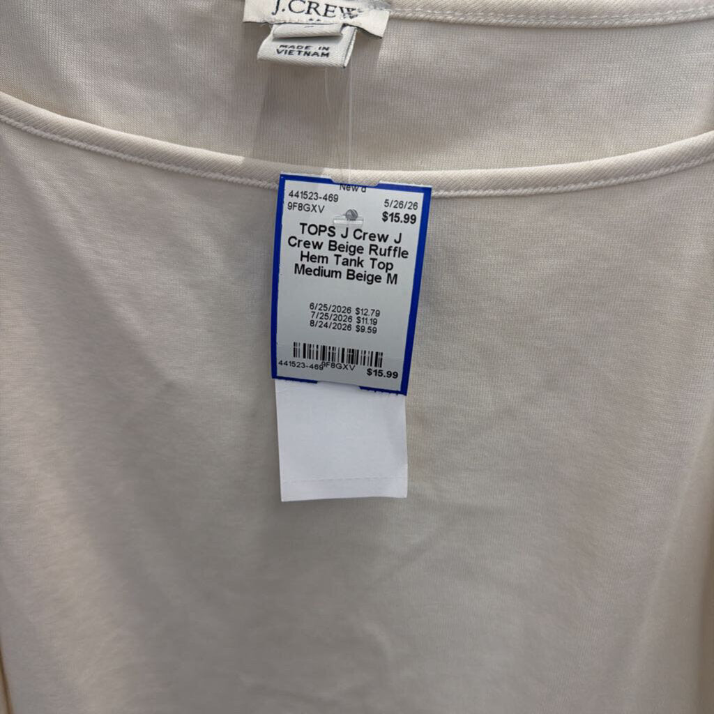 J Crew Beige Ruffle Hem Tank Top Medium