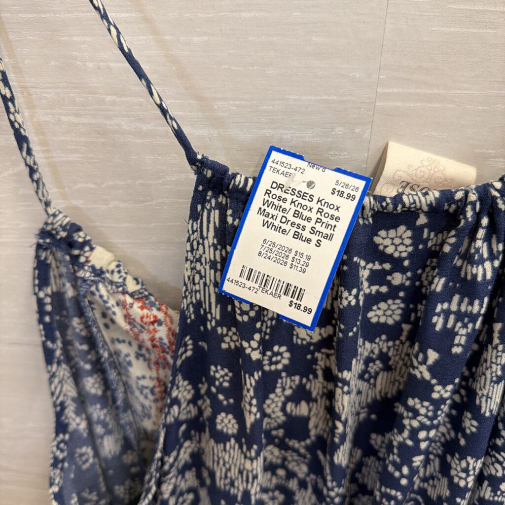 Knox Rose White/ Blue Print Maxi Dress Small