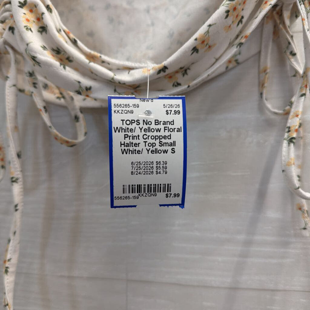 White/ Yellow Floral Print Cropped Halter Top Small