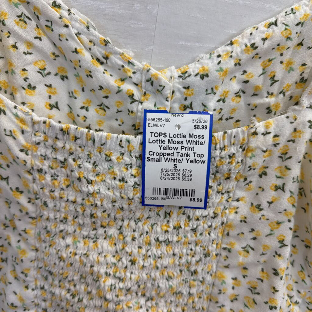 Lottie Moss White/ Yellow Print Cropped Tank Top Small