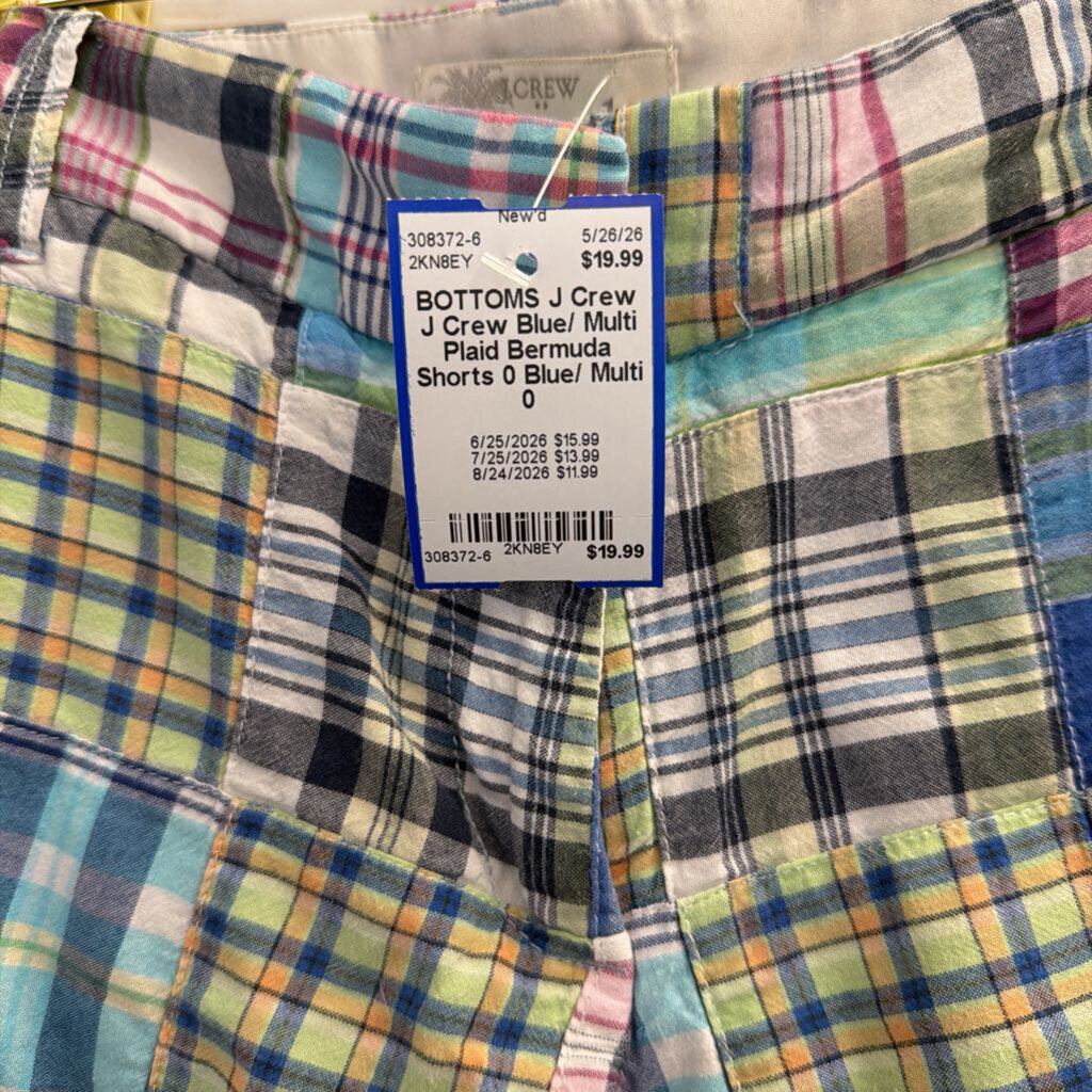 J Crew Blue/ Multi Plaid Bermuda Shorts 0
