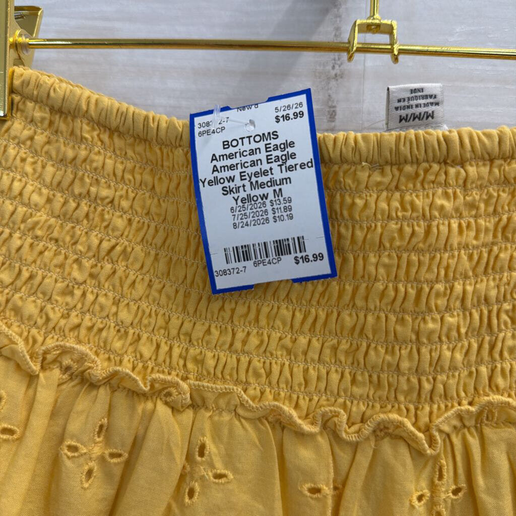American Eagle Yellow Eyelet Tiered Skirt Medium
