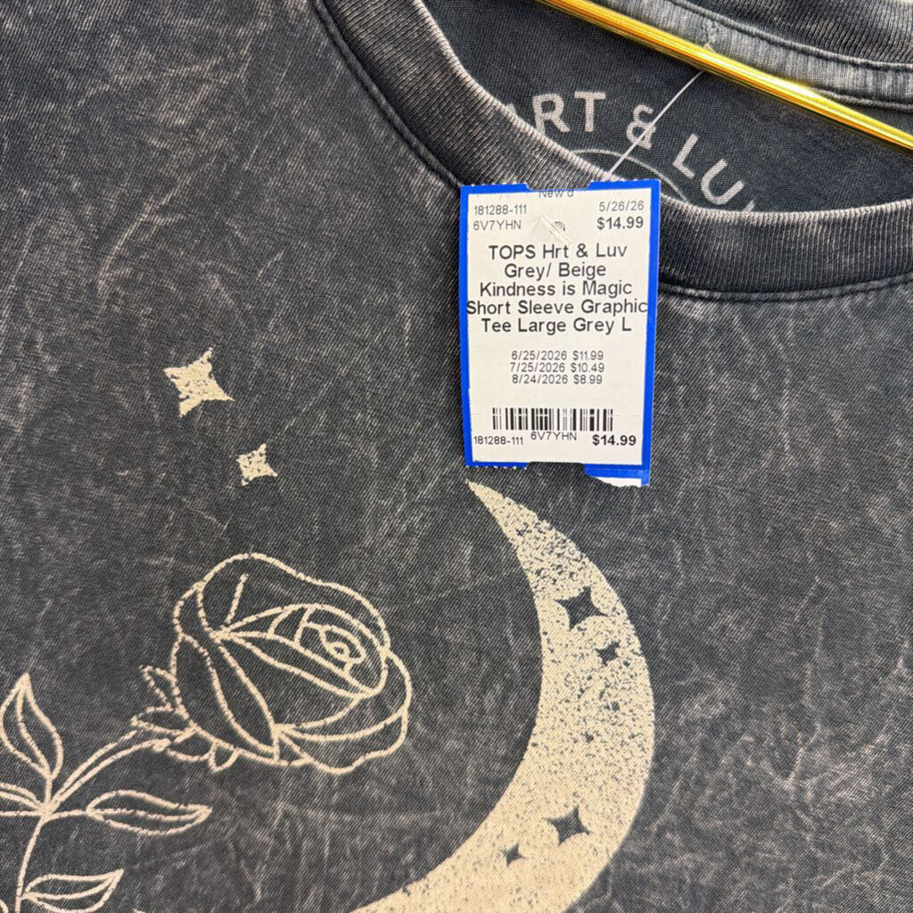 Grey/ Beige Kindness is Magic Short Sleeve Graphic Tee Large