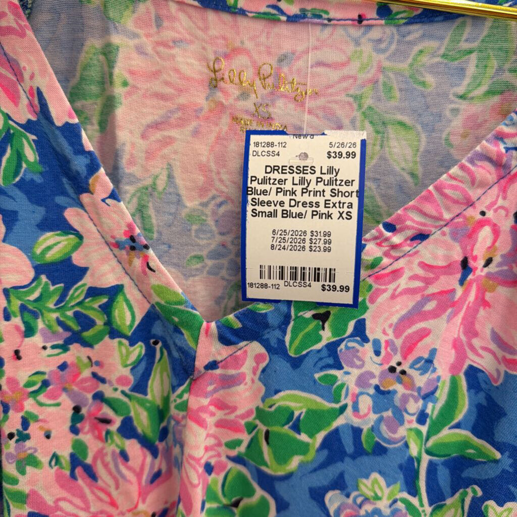 Lilly Pulitzer Blue/ Pink Print Short Sleeve Dress Extra Small
