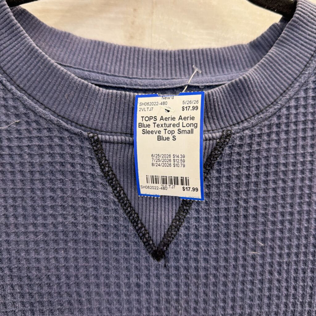 Aerie Blue Textured Long Sleeve Top Small