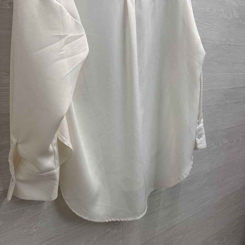 White Side Slit Long Sleeve Button Down Top Medium