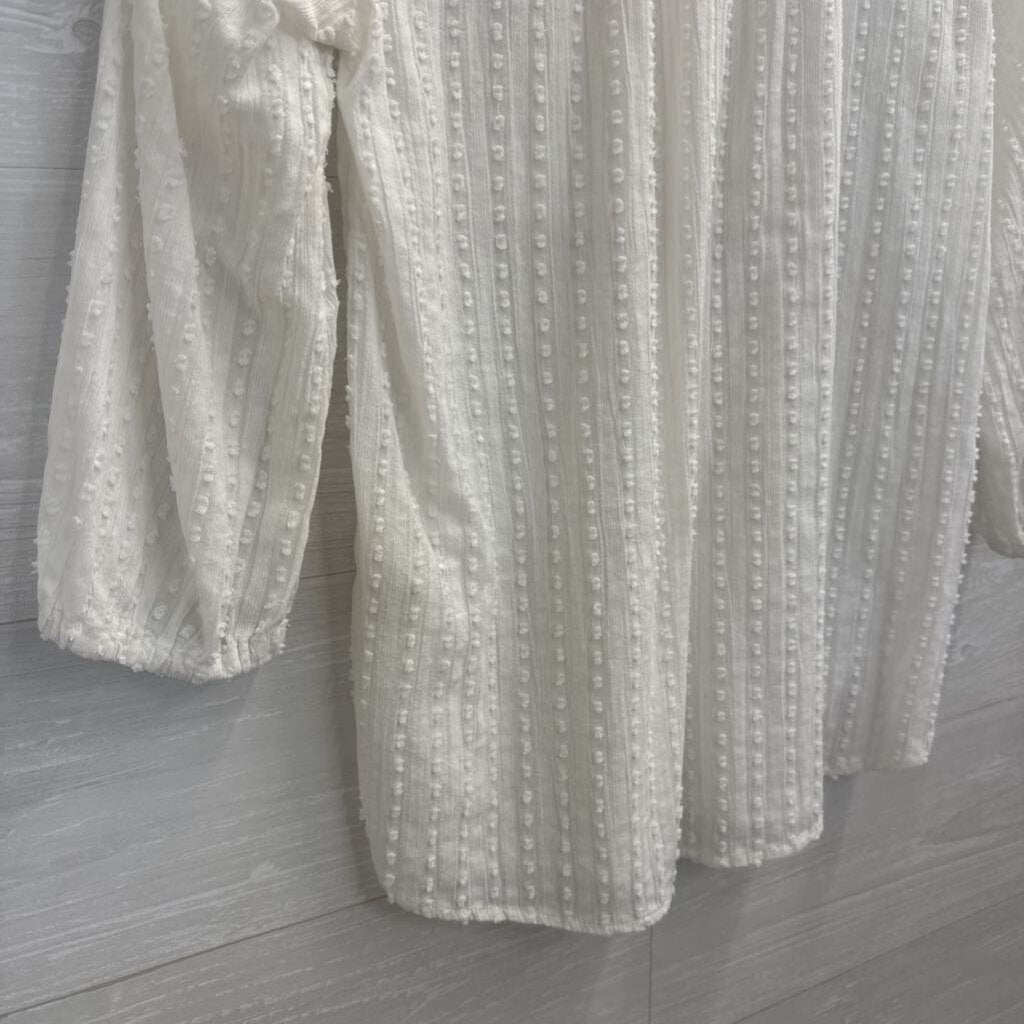 Anthropologie White Textured Dot Print Long Sleeve Button Front Top Extra Small
