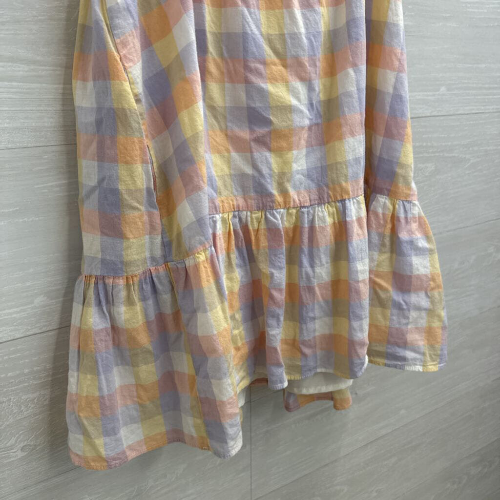 Amanda Uprichard Pastel Checkered Pirnt Short Puff Sleeve Babydoll Dress Extra Small