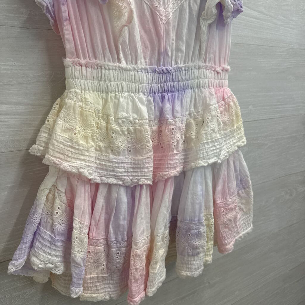 Love Shack Fancy White/ Multi Tie Dye Gwen Ruffle Mini Dress Small