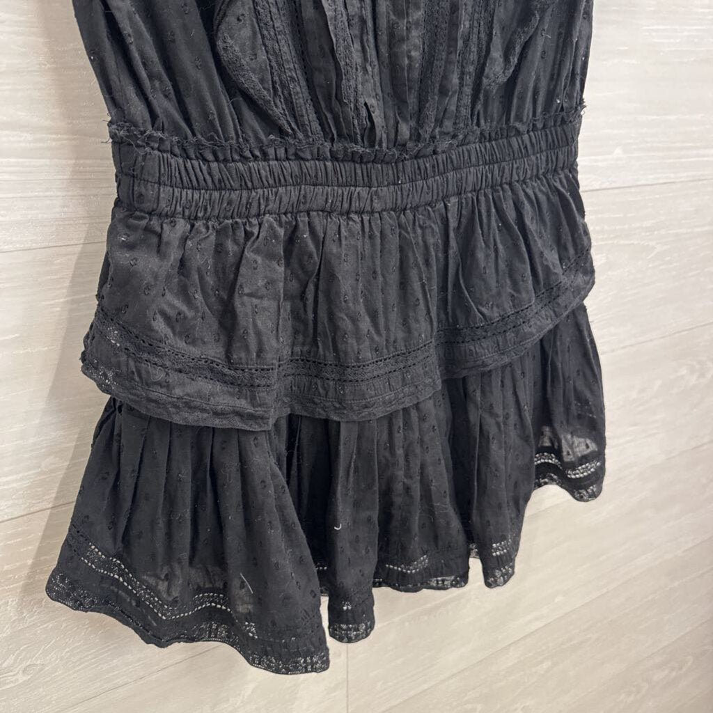 Love Shack Fancy Black Natasha Eyelet Ruffle Mini Dress Small