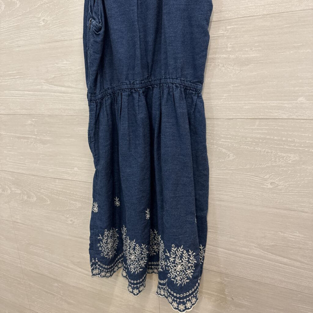 As U Wish Blue/ White Embroidered Hem Sleeveless Dress Large