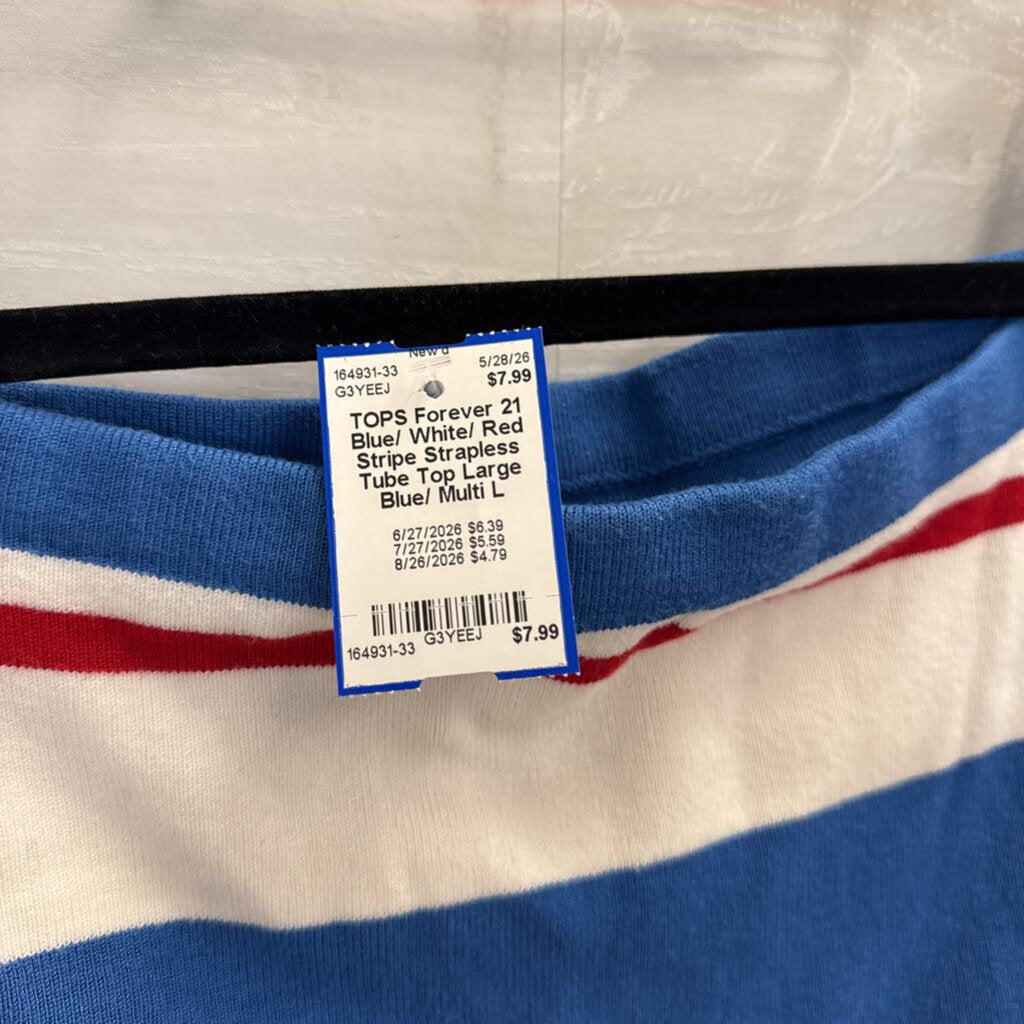 Blue/ White/ Red Stripe Strapless Tube Top Large