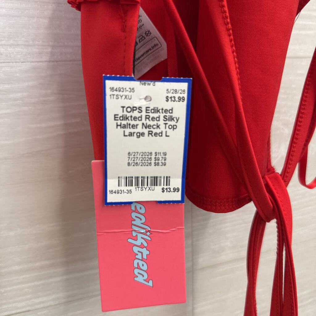 Edikted Red Silky Halter Neck Top Large