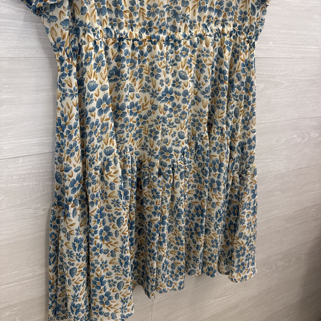 Nemidor White/ Blue Floral Print Short Sleeve Dress 18