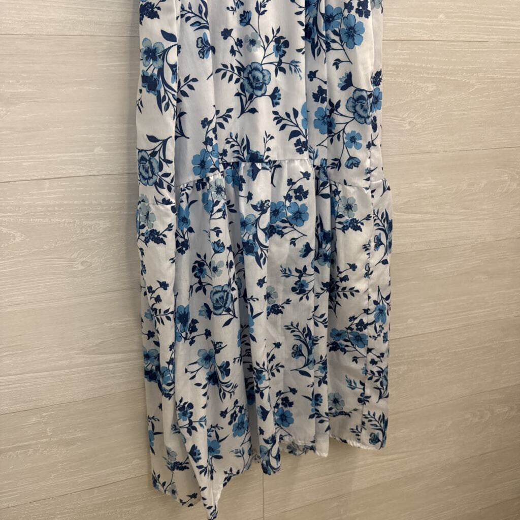 PatPat White/ Blue Floral Print Midi Dress Extra Large