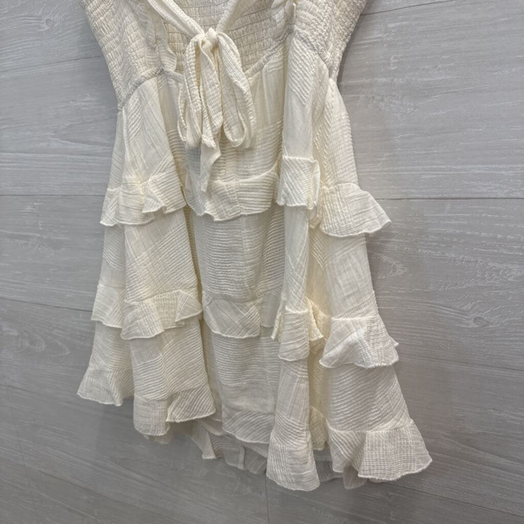 Indikah White Layered Tie Back Dress Medium