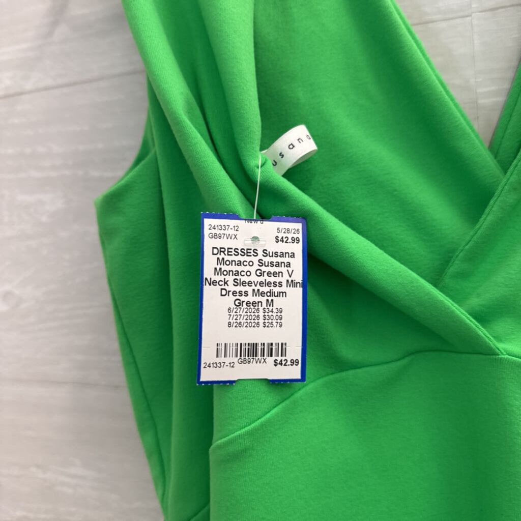 Susana Monaco Green V Neck Sleeveless Mini Dress Medium