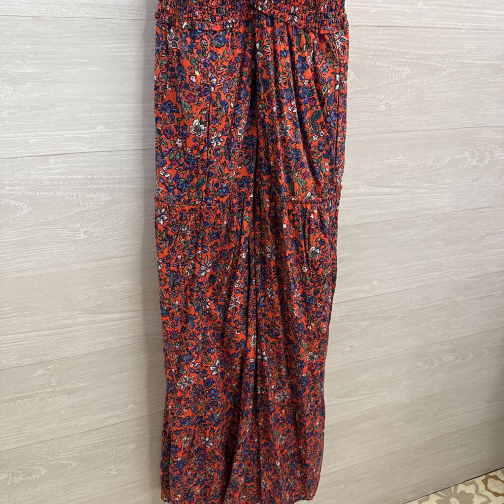 Orange/ Multi Floral Print Maxi Dress Large