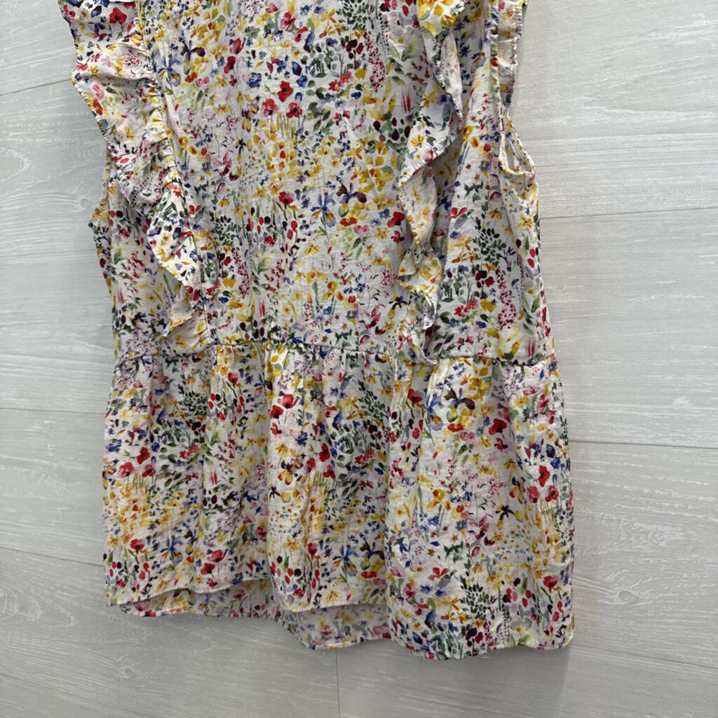 Nanette Lepore White/ Multi Floral Print Short Sleeve Top Extra Large