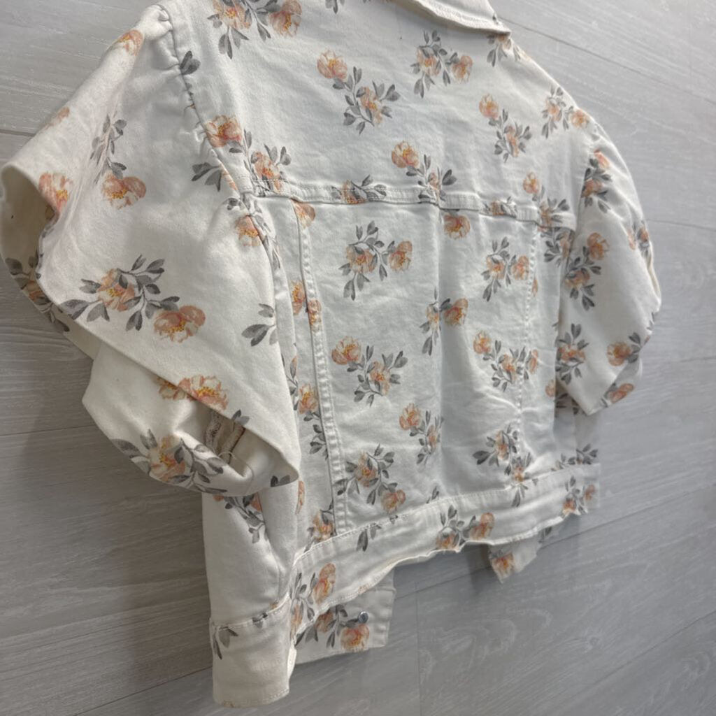 Lola Jeans White Floral Print Short Sleeve Cropped Denim Jacket Extra Small