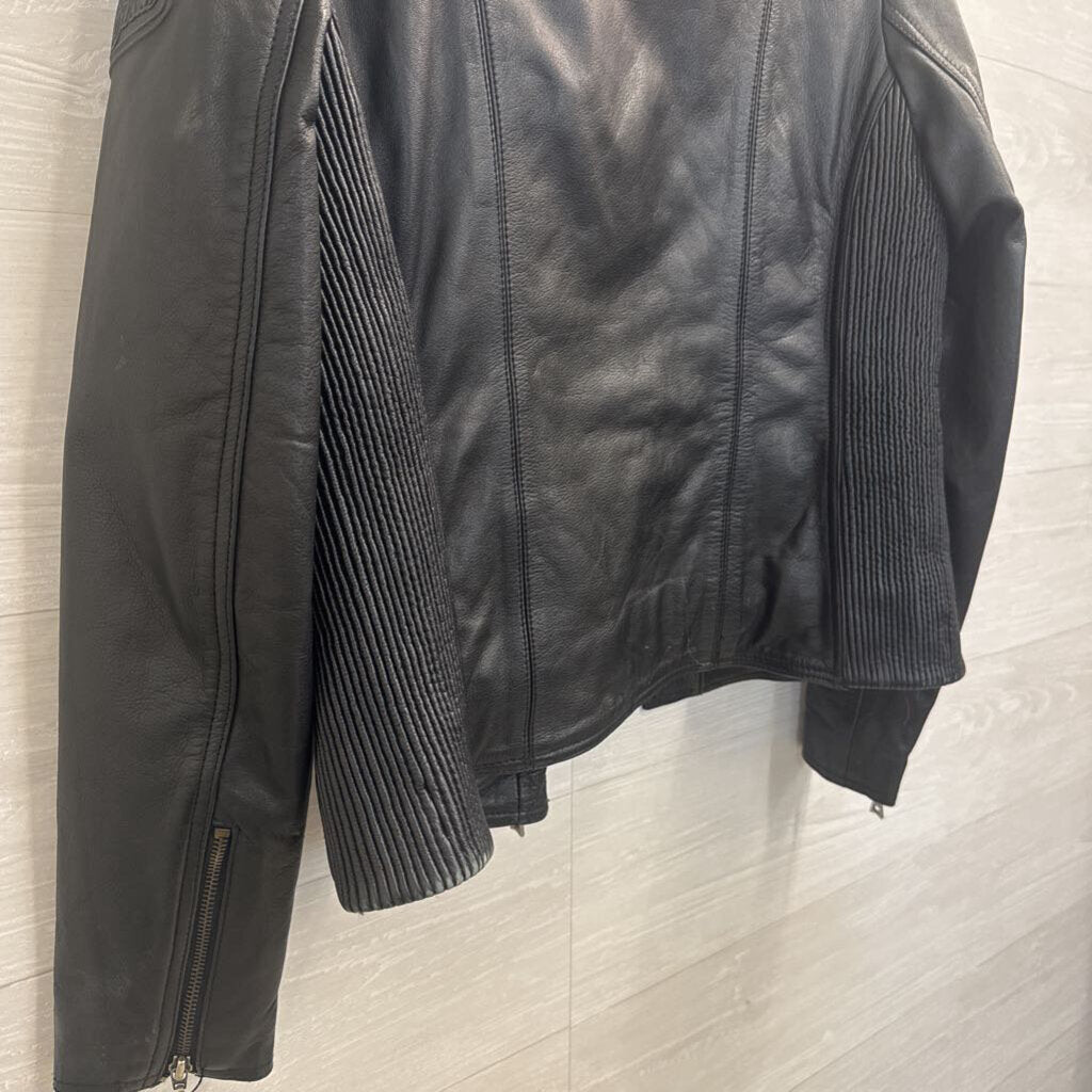 Flying Bikes Black 100% Leather Zip Up Jacket Large