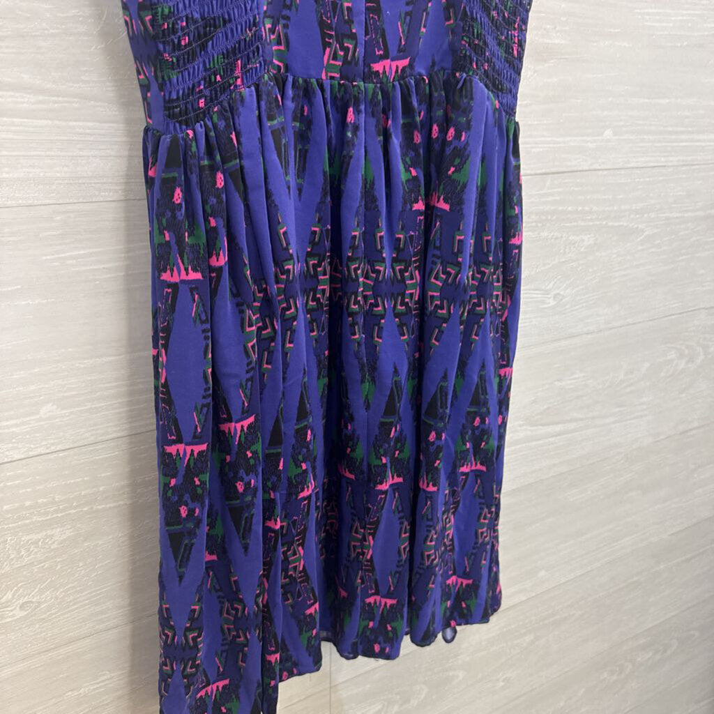 Amanda Uprichard Purple/ Multi 100% Silk Retro Print Dress Small