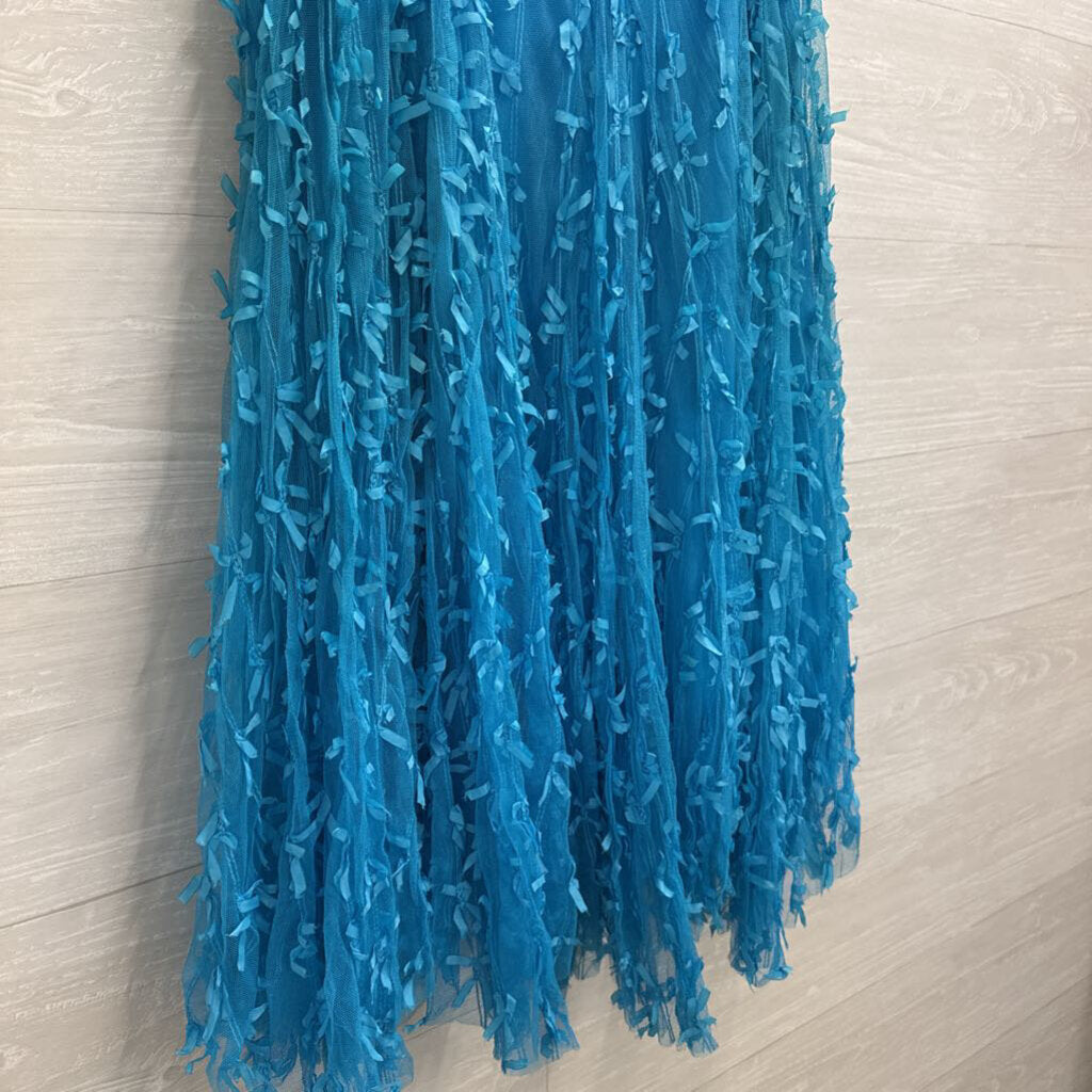 Blue Textured Tulle Maxi Skirt Medium