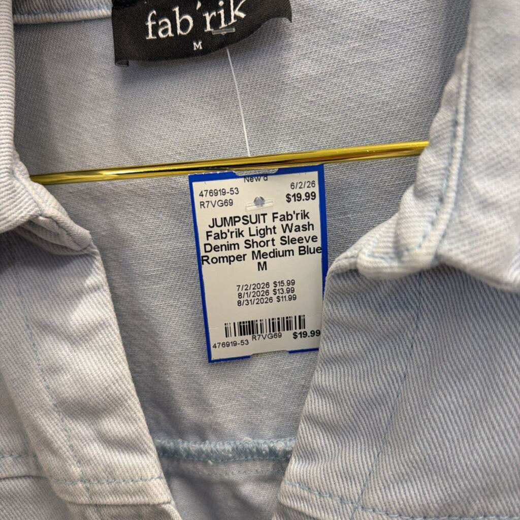 Fab'rik Light Wash Denim Short Sleeve Romper Medium