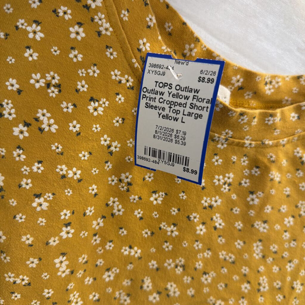 Outlaw Yellow Floral Print Cropped Short Sleeve Top Large