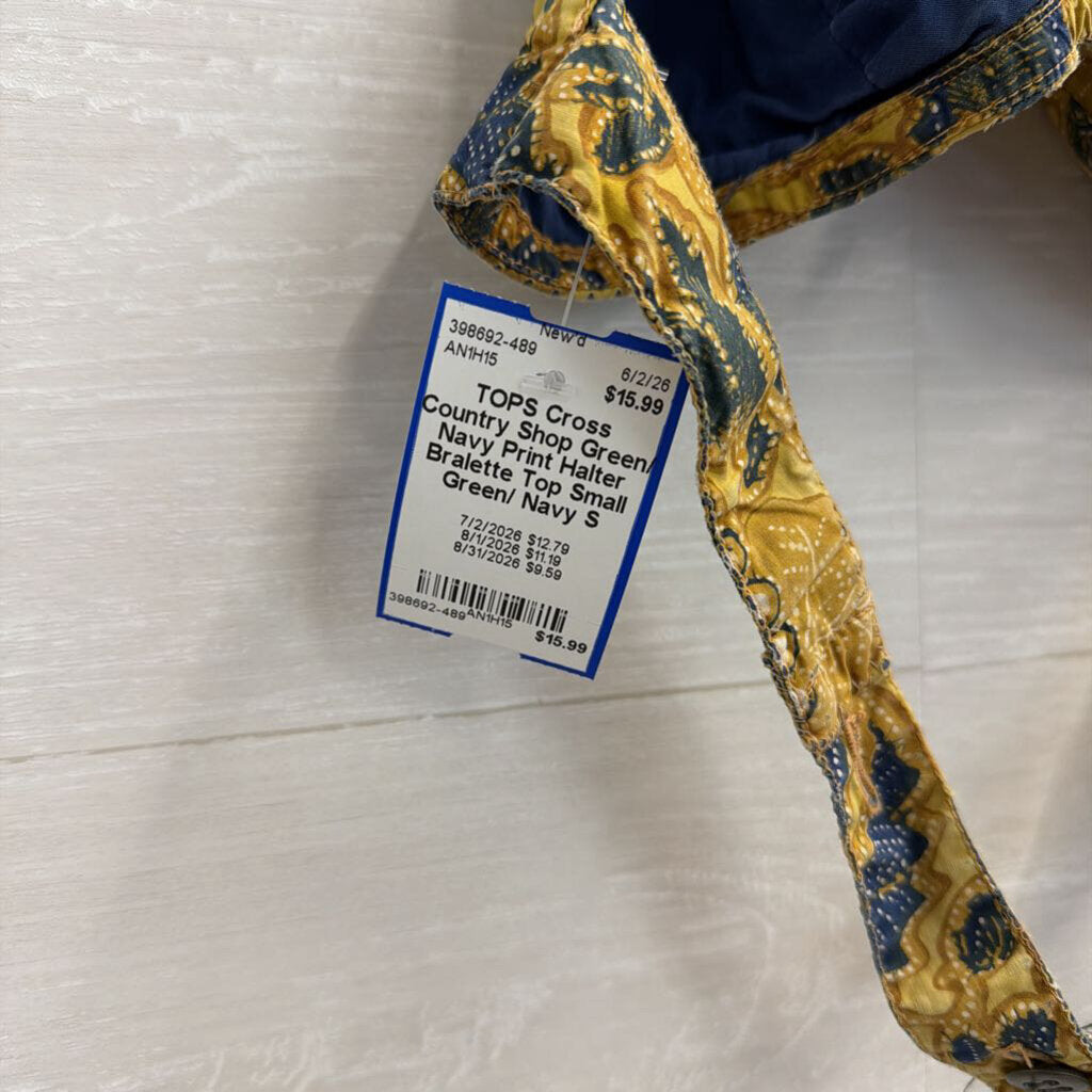 Green/ Navy Print Halter Bralette Top Small
