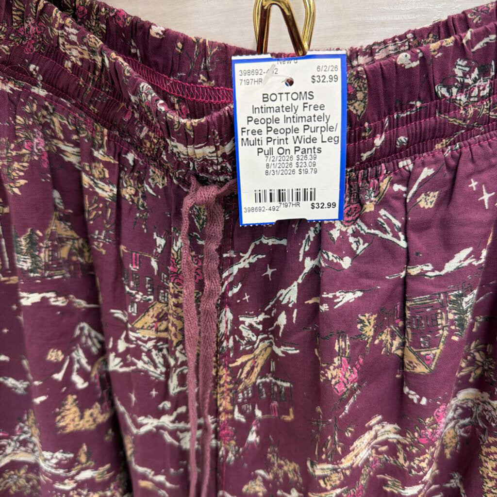 Intimately Free People Purple/ Multi Print Wide Leg Pull On Pants Medium
