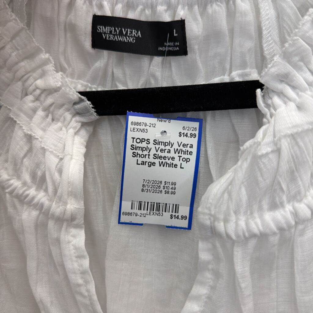 Simply Vera White Short Sleeve Top Large