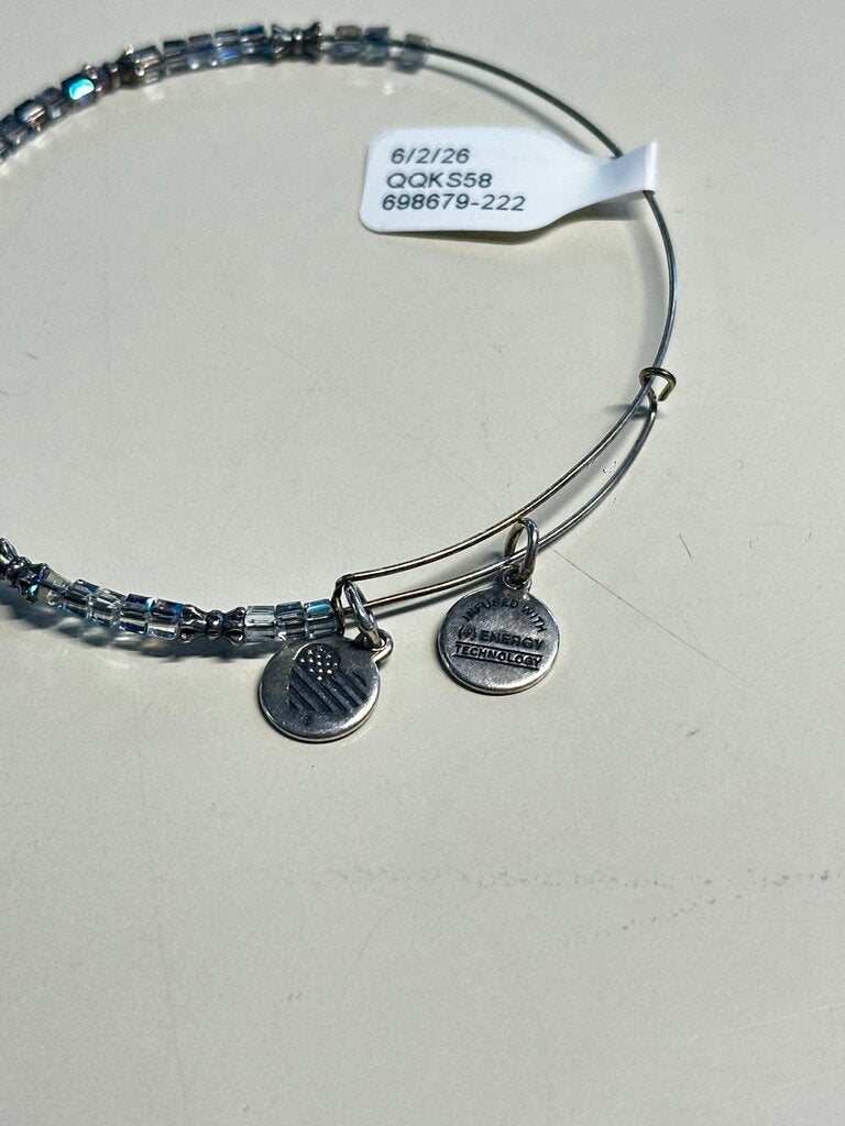 Alex and Ani Silver/ Grey Beaded Bangle Bracelet