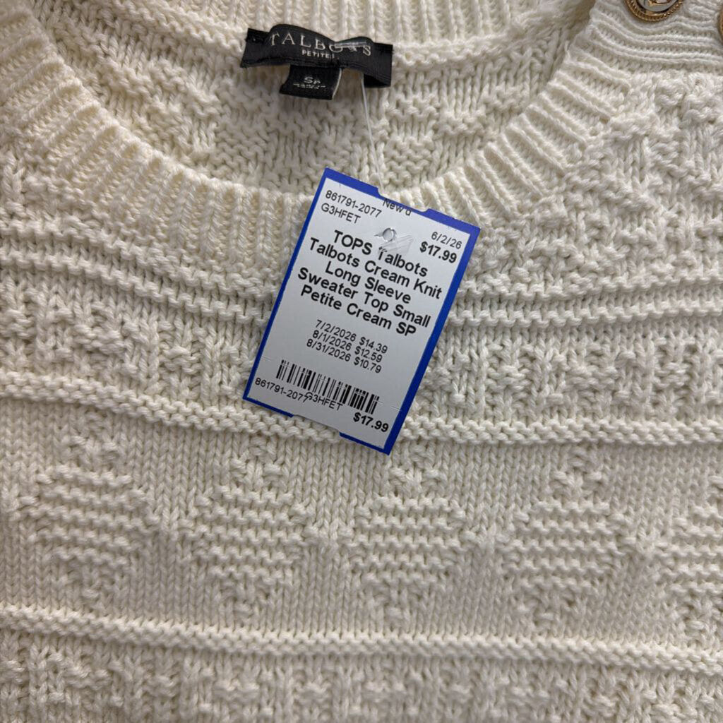 Talbots Cream Knit Long Sleeve Sweater Top Small Petite