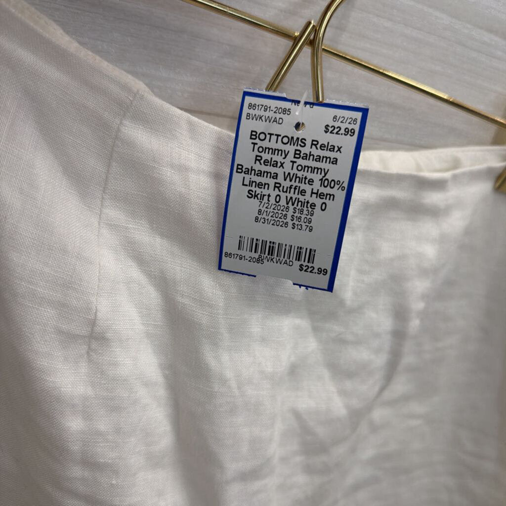 Relax Tommy Bahama White 100% Linen Ruffle Hem Skirt 0