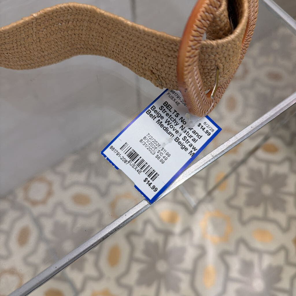 Stretchy Natural Beige Woven Straw Belt Medium