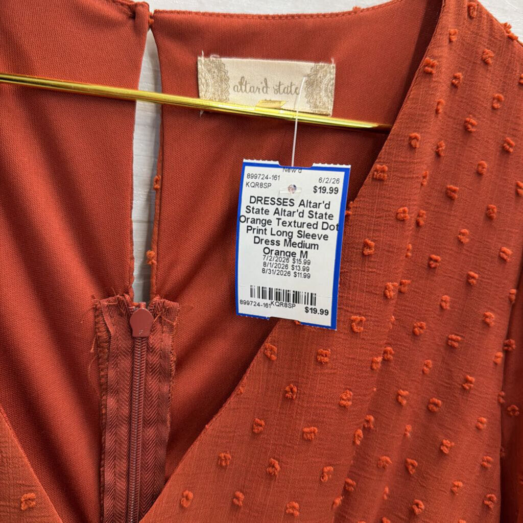 Altar'd State Orange Textured Dot Print Long Sleeve Dress Medium