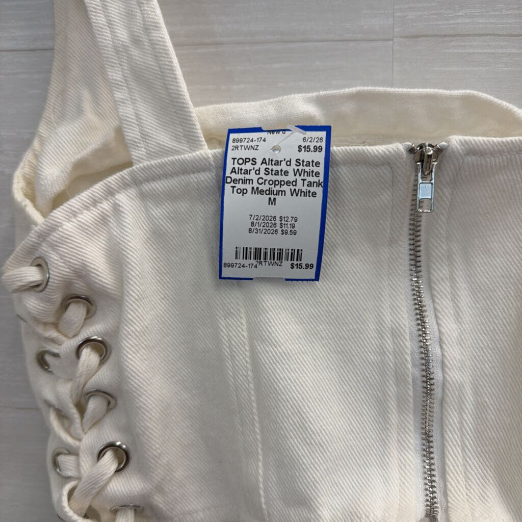 Altar'd State White Denim Cropped Tank Top Medium