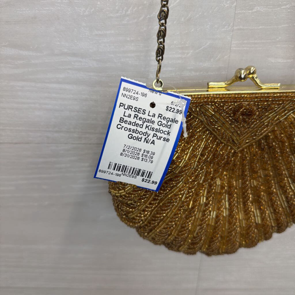 La Regale Gold Beaded Kisslock Crossbody Purse