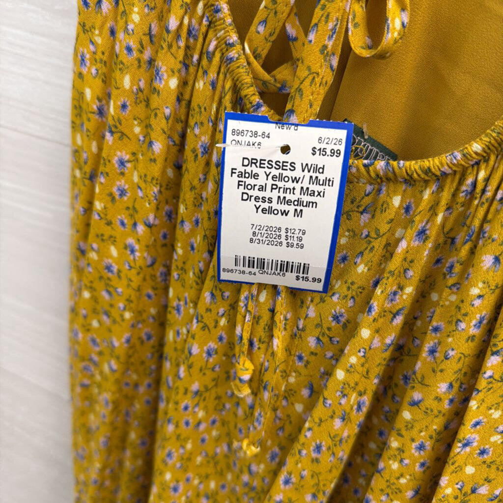 Yellow/ Multi Floral Print Maxi Dress Medium