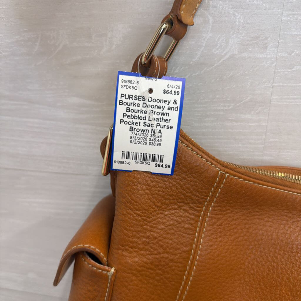 Dooney and Bourke Brown Pebbled Leather Pocket Sac Purse