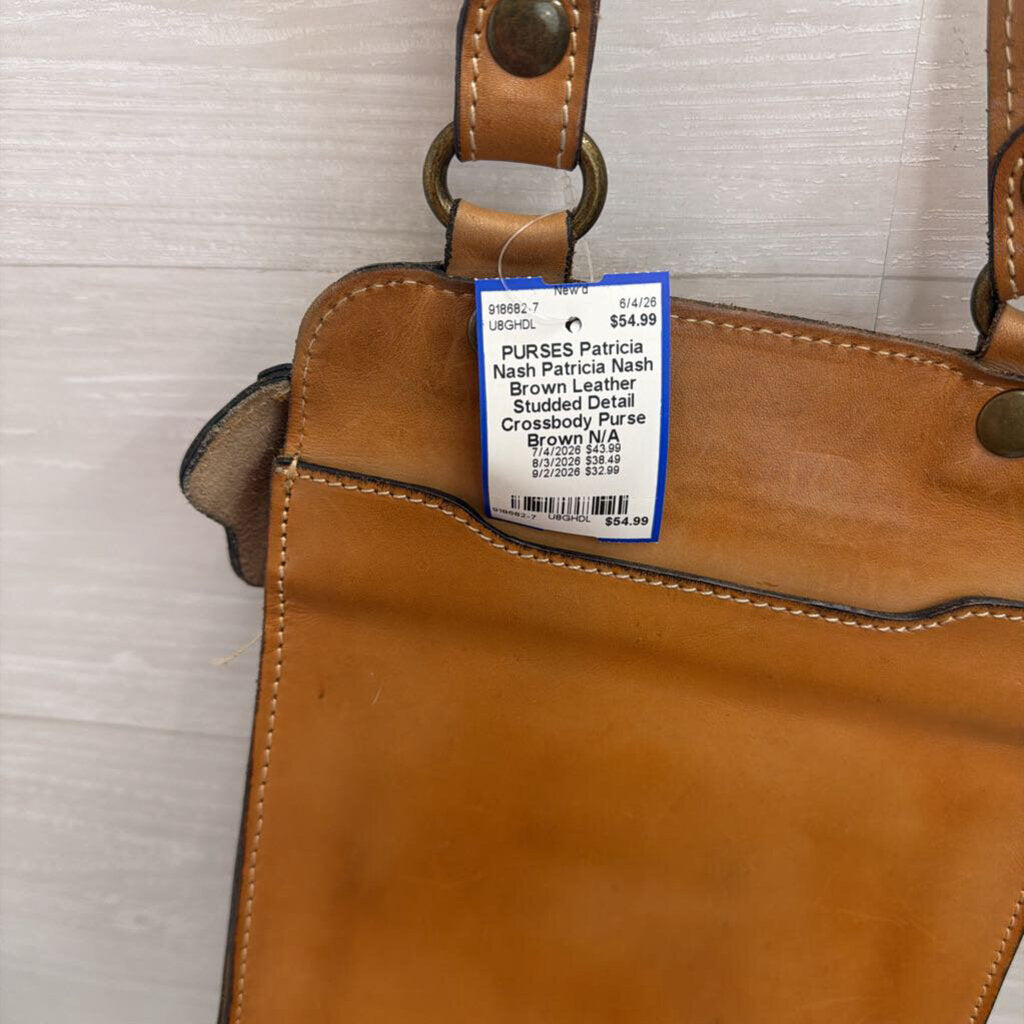 Patricia Nash Brown Leather Studded Detail Crossbody Purse