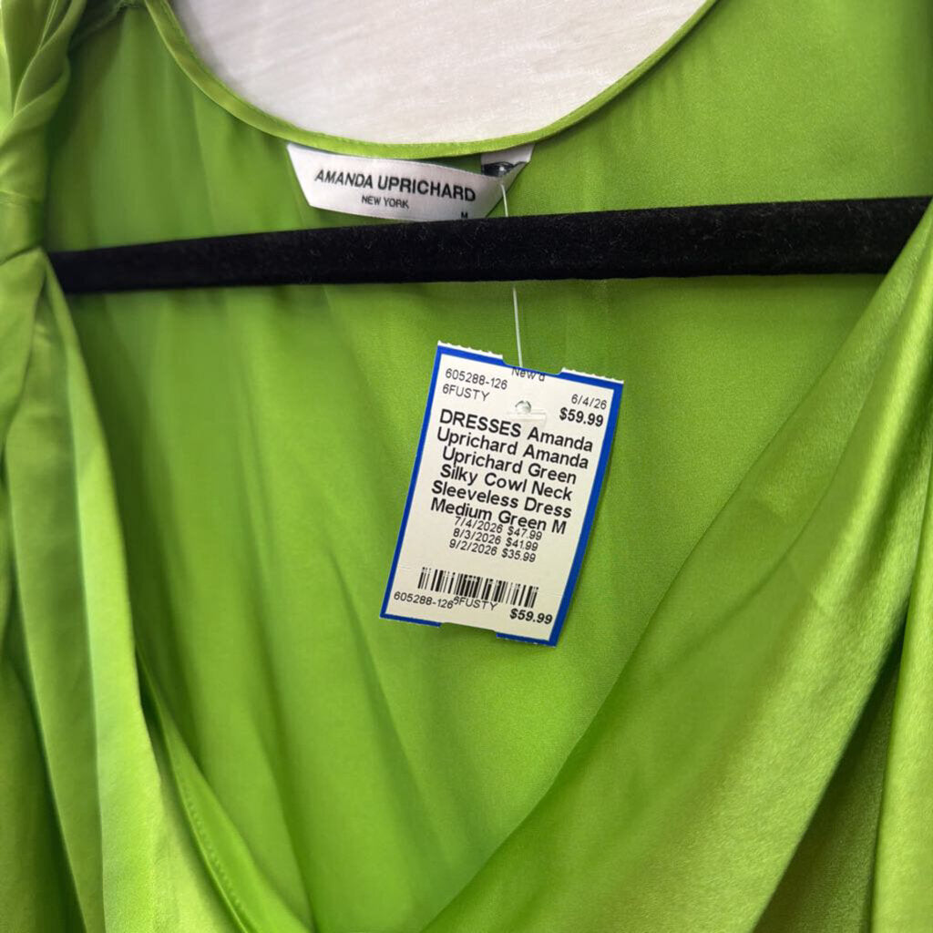 Amanda Uprichard Green Silky Cowl Neck Sleeveless Dress Medium