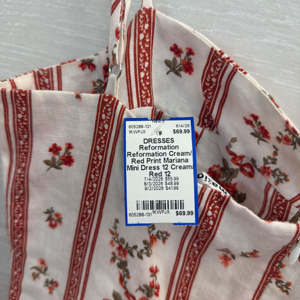 Reformation Cream/ Red Print Mariana Mini Dress 12