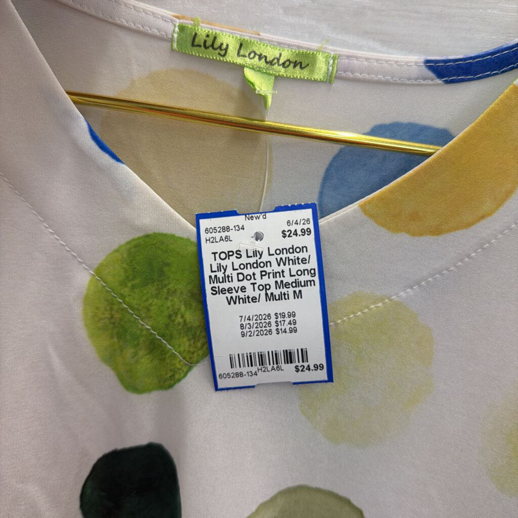 Lily London White/ Multi Dot Print Long Sleeve Top Medium