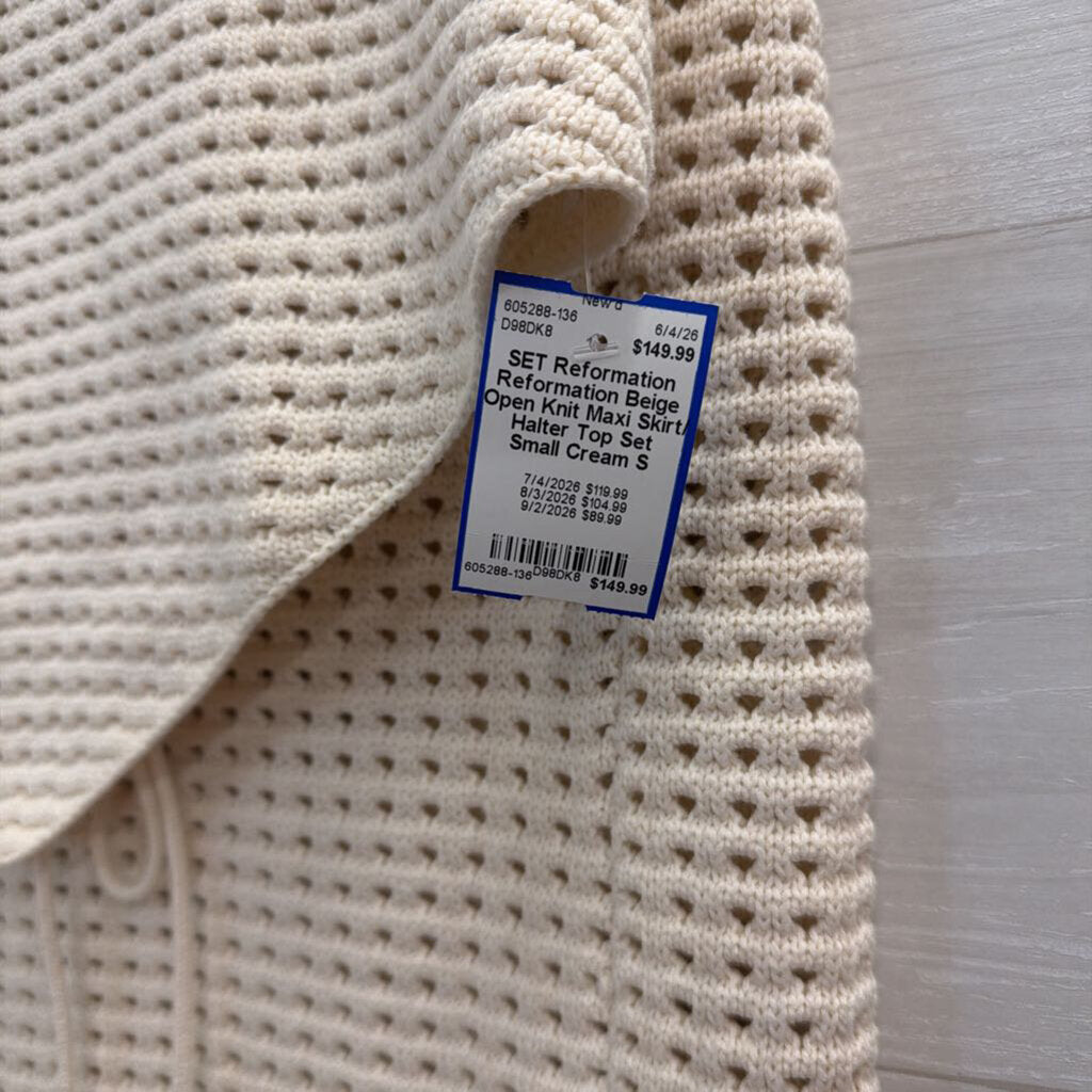 Reformation Beige Open Knit Maxi Skirt/ Halter Top Set Small