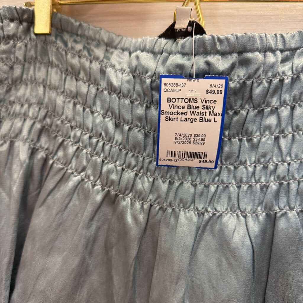 Vince Blue Silky Smocked Waist Maxi Skirt Large