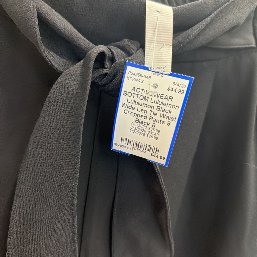 Lululemon Black Wide Leg Tie Waist Cropped Pants 8