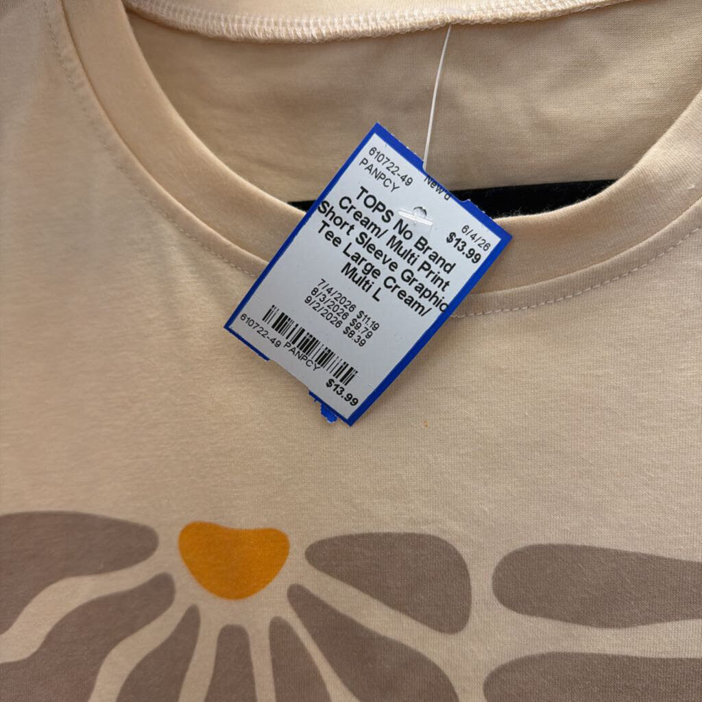 Cream/ Multi Print Short Sleeve Graphic Tee Large