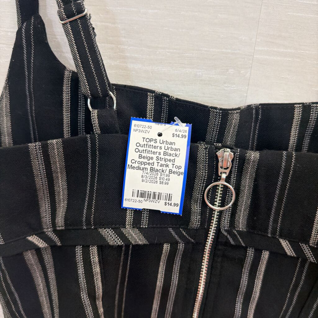 Urban Outfitters Black/ Beige Striped Cropped Tank Top Medium